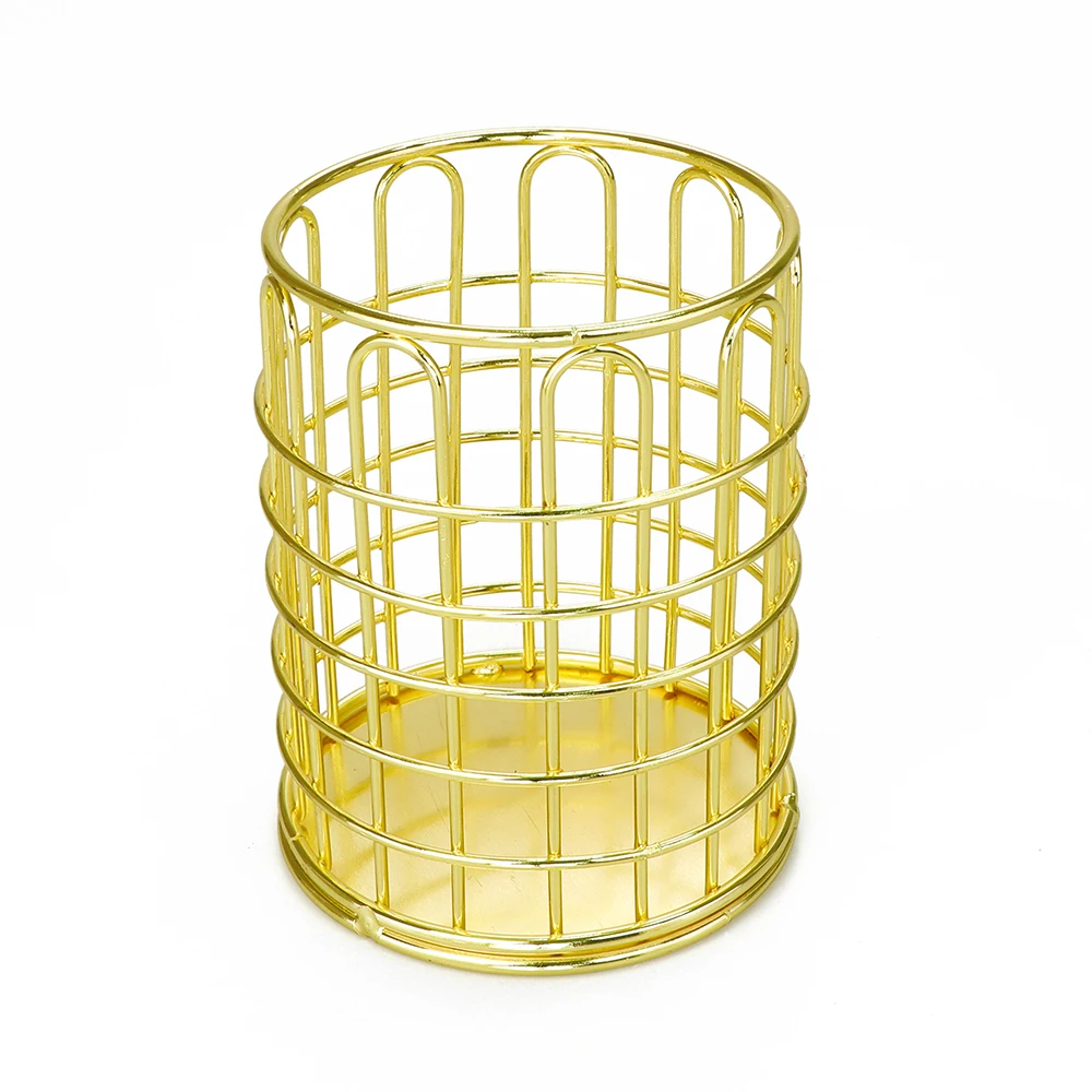 Rose Gold Metal Mesh Desktop Organizer Iron Round Pen Holder Pencil Storage Container for Home Office