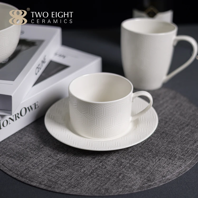 New Bone China Embossed Striped Microwave Oven & Dishwasher Safe Porcelain Set Dinnerware Geometric White Ceramic Dinner Plates