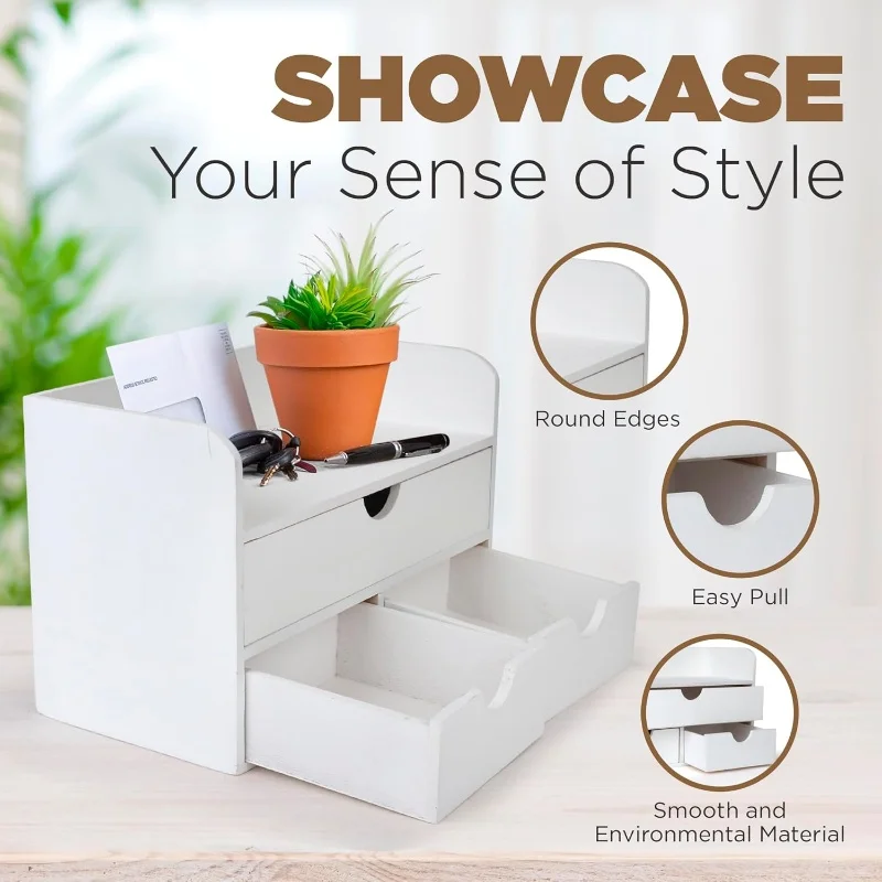 Custom Made Wooden Bamboo Vintage Desk Organizer Boxes Wood Desktop Storage Racks With Three Drawers For Neatening Home Supplies