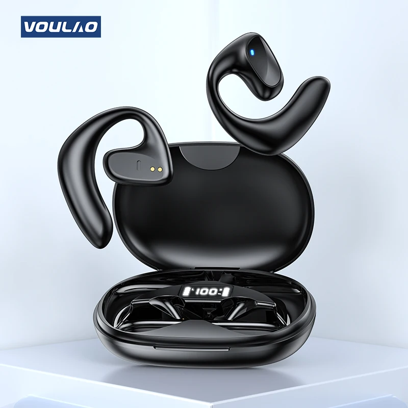 VOULAO Brand VL9 Outdoor Sport Earhook Headset Bluetooth Painless Air Conduction Headphone LED Digital Display TWS Phone Headset