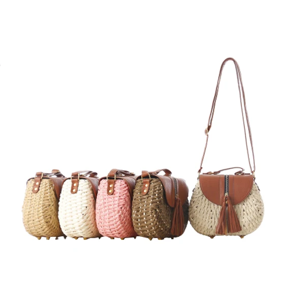 Knitting Summer Bohemian Tassel Straw Beach Crossbody Shoulder Bag For Lady