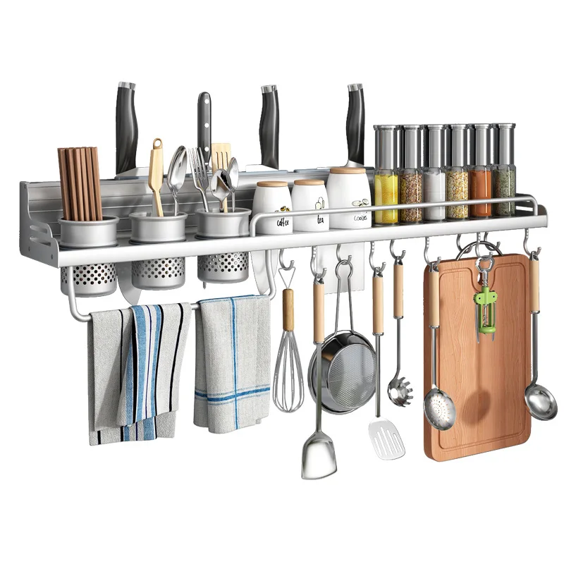 No punching kitchen multifunctional storage rack wall mounted seasoning rack knife rack