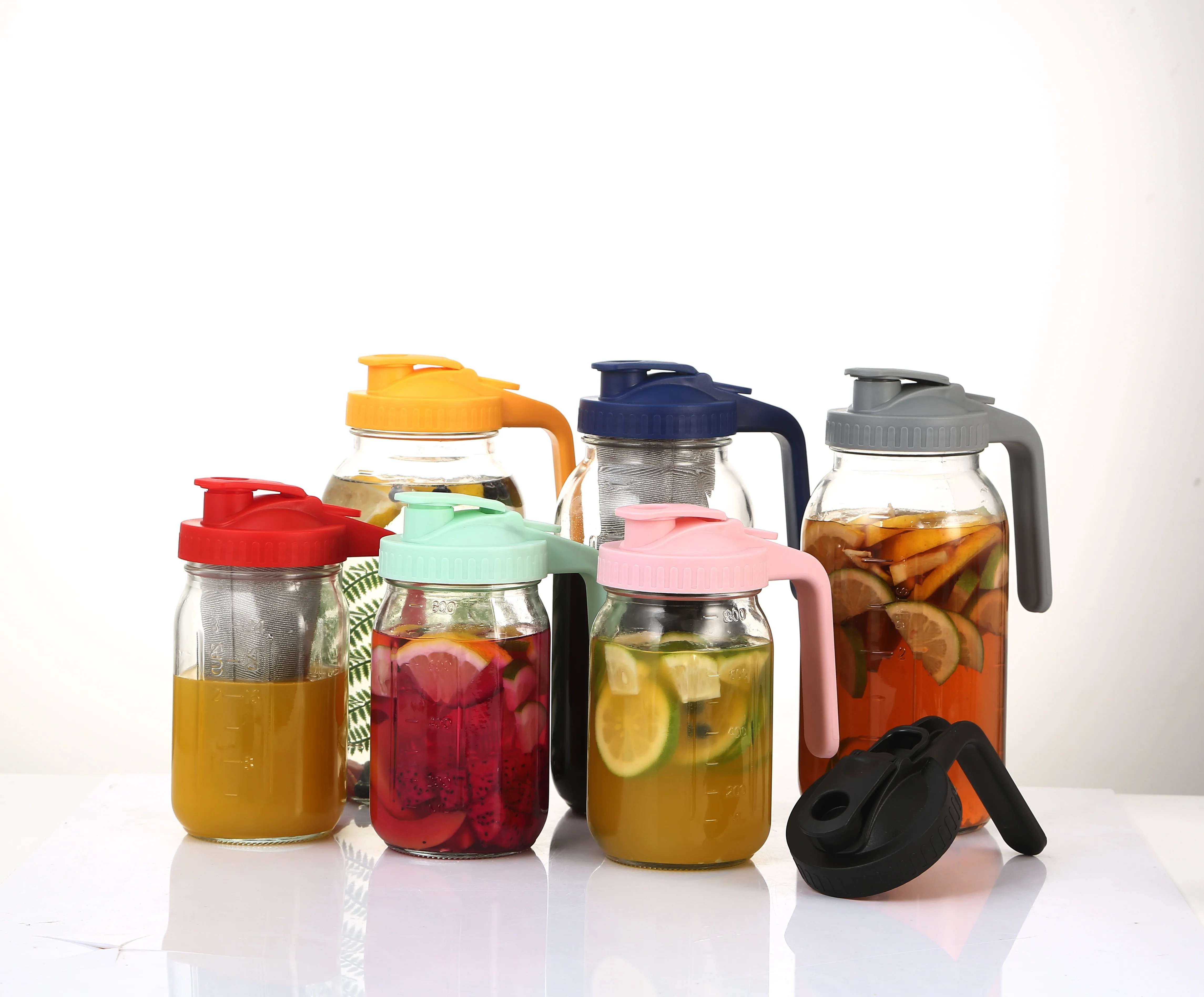 64oz Glass Mason Jar Pitcher with Scale - Cold Brew Coffee Maker Set with Extra Fine Mesh Filter and Cleaning Brush - Sturdy