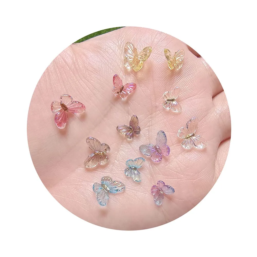 100Pcs Aurora Multicolor Butterfly Nail Art Charms 3D Resin Nail Decorations DIY Pressing Nail Decoration