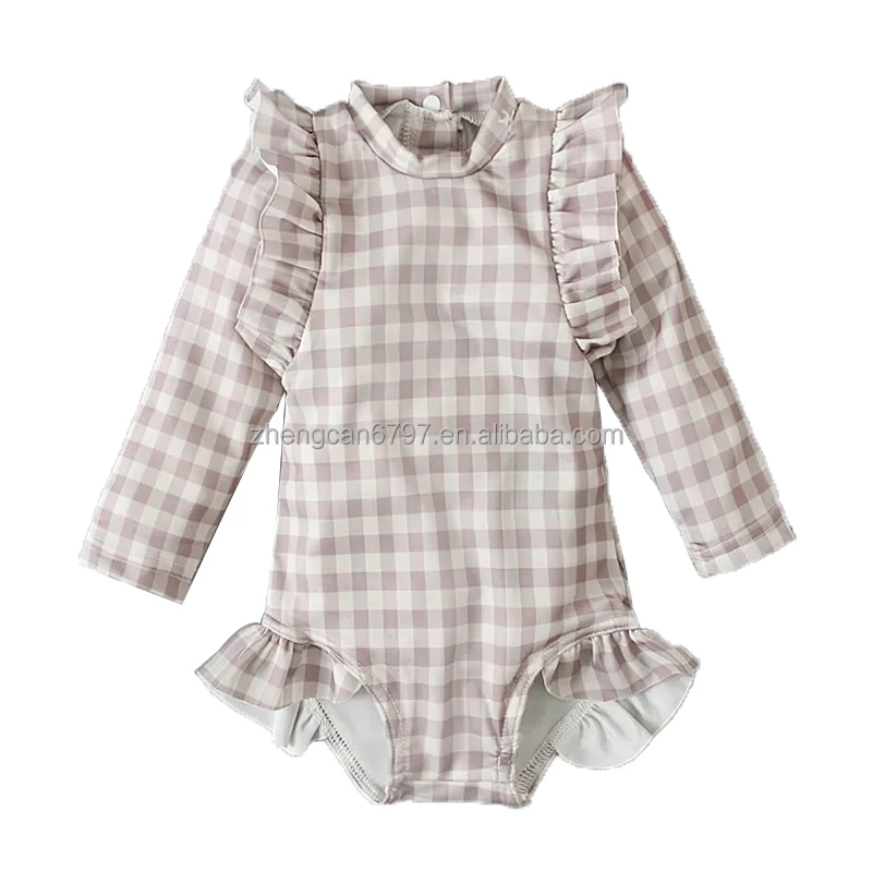 Hot Sale Beautiful Bikini For Baby Little Girls One Piece Checkered Swimsuits Teens Kids Ruffle Swimwear