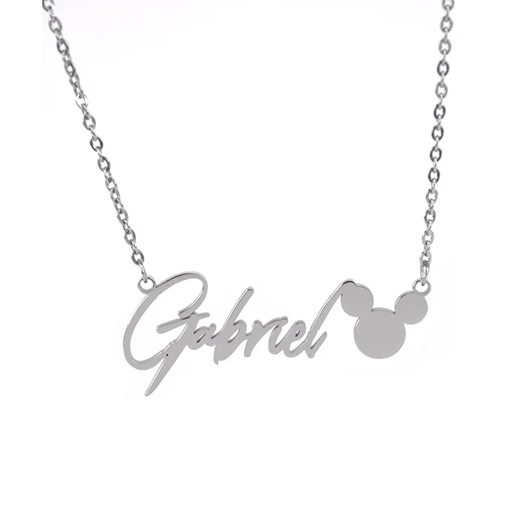Stainless Steel Personalised Mouse Symbol Silver Nameplate Necklace