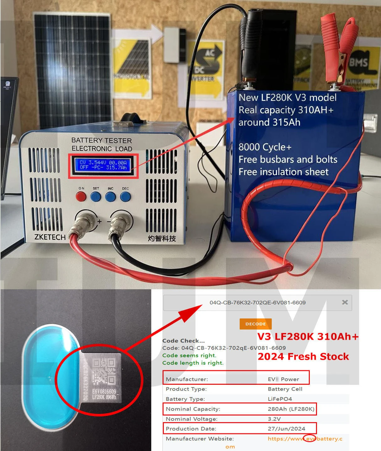 Grade A+ 280Ah 300Ah 310Ah 320Ah Lifepo4 Battery Cell EV Lifepo4 eu us Stock 280Ah Cell LF280K 3.2V Lithium Cell