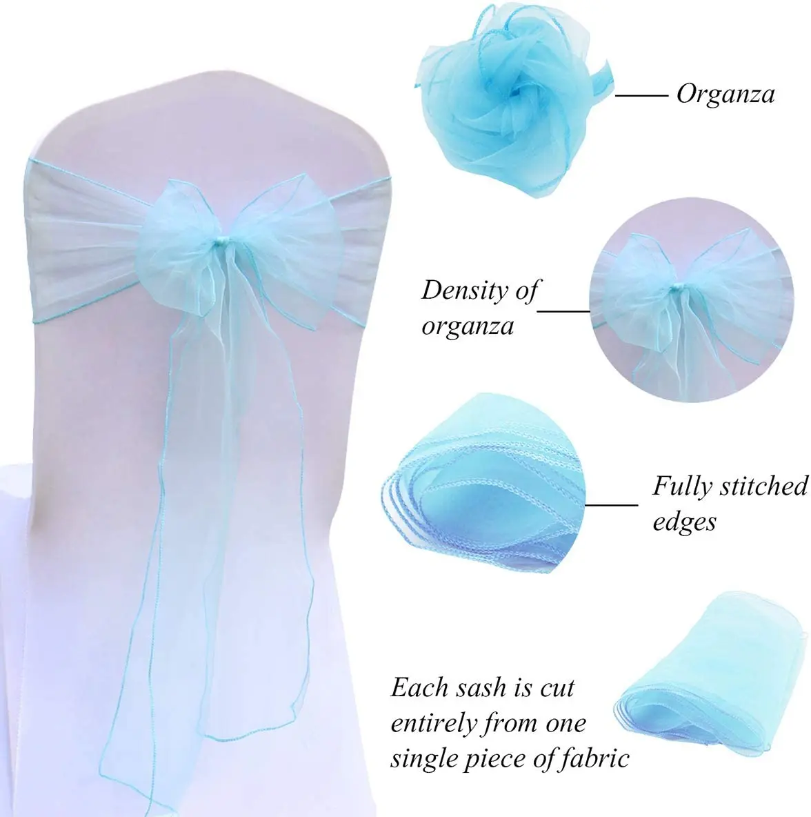 Organza Chair Sashes for Wedding Banquet Party Decoration Chair Bows Ties Chair Cover Bands Event Supplies - Turquoise