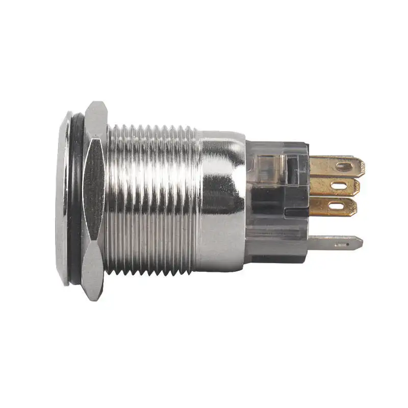 High Quality 19mm Flat Head Metal Power Switch 5 Pin Gold Plated Terminal  19mm Economical  Push Button Switch