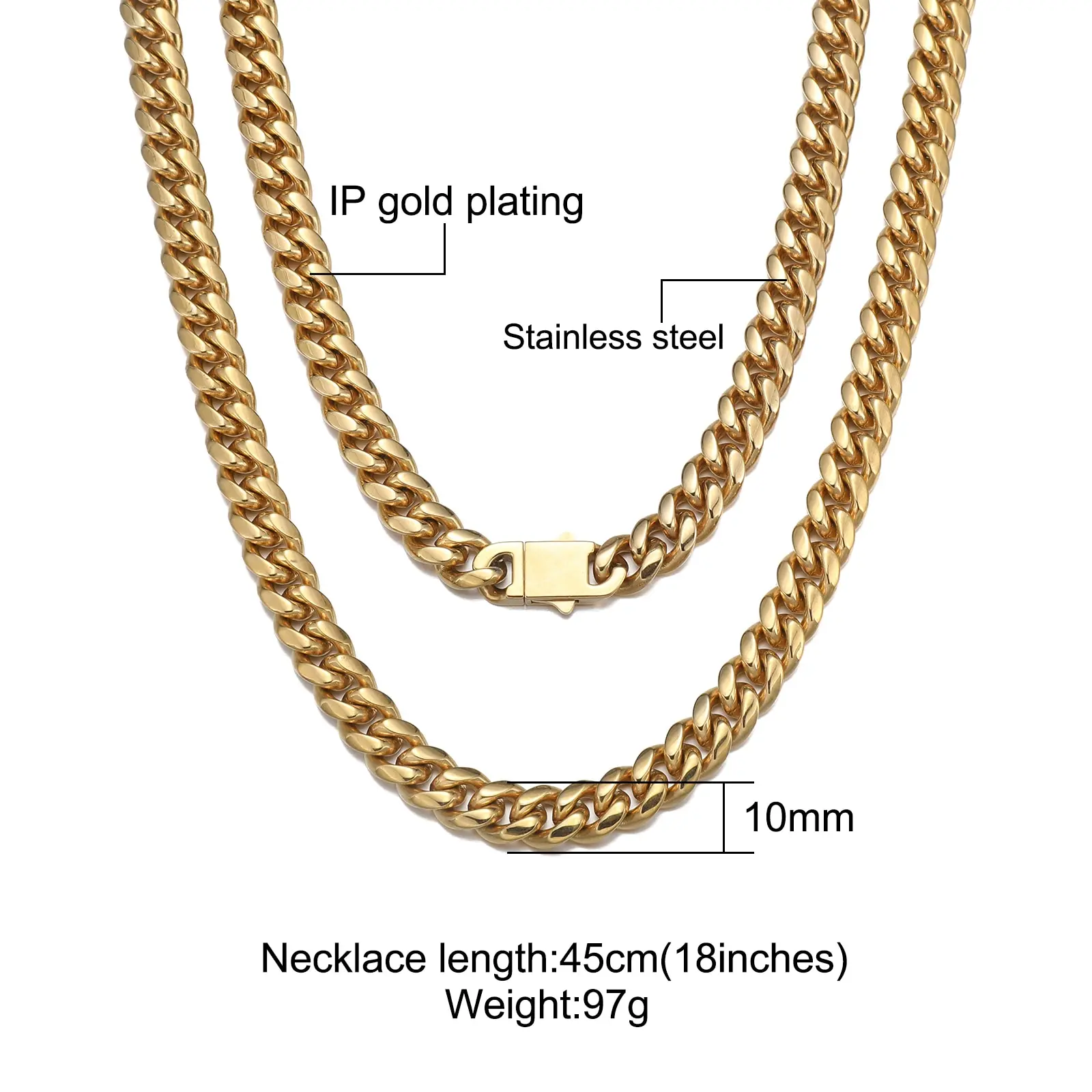 Fashion Necklace Jewelry Waterproof Stainless Steel Cuban Chain Hip Hop 14k 18k Gold Plated Miami Curb Cuban Link Chain for Men