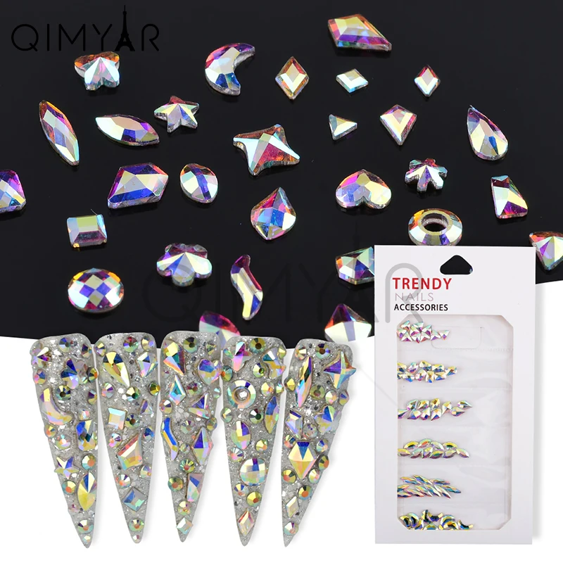 Mixed Sizes nail art decals diamond AB crystal nails art rhinestone design 3d shinny nail Decorative