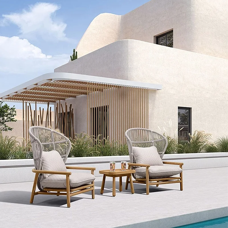 Wholesale Outdoor Aluminum Frame Rope Lounge Sofa Set Patio Garden Waterproof Teak Wood Sofa