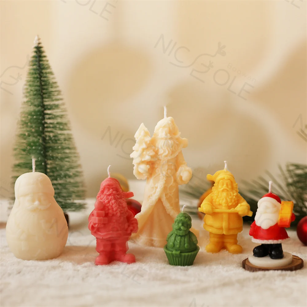 Nicole Handmade Christmas Santa Claus Silicone Candle Mould Home Decoration Wax Candle Molds for Candle Making