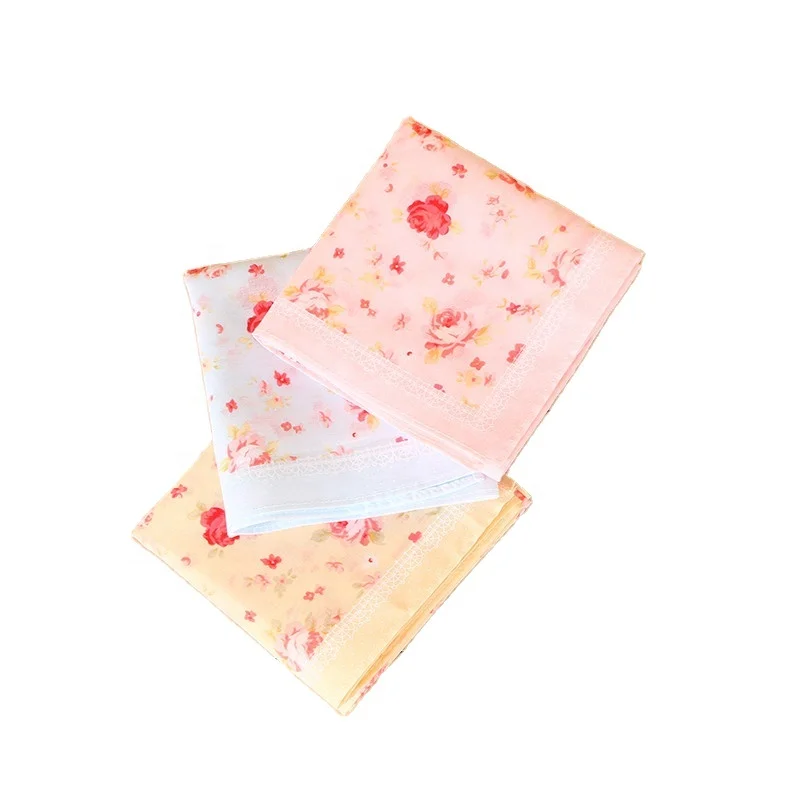 FUBU Wholesale Popular Paisley Light Soft Fabric organic Cotton Rose Floral Ladies Handkerchief 100% cotton