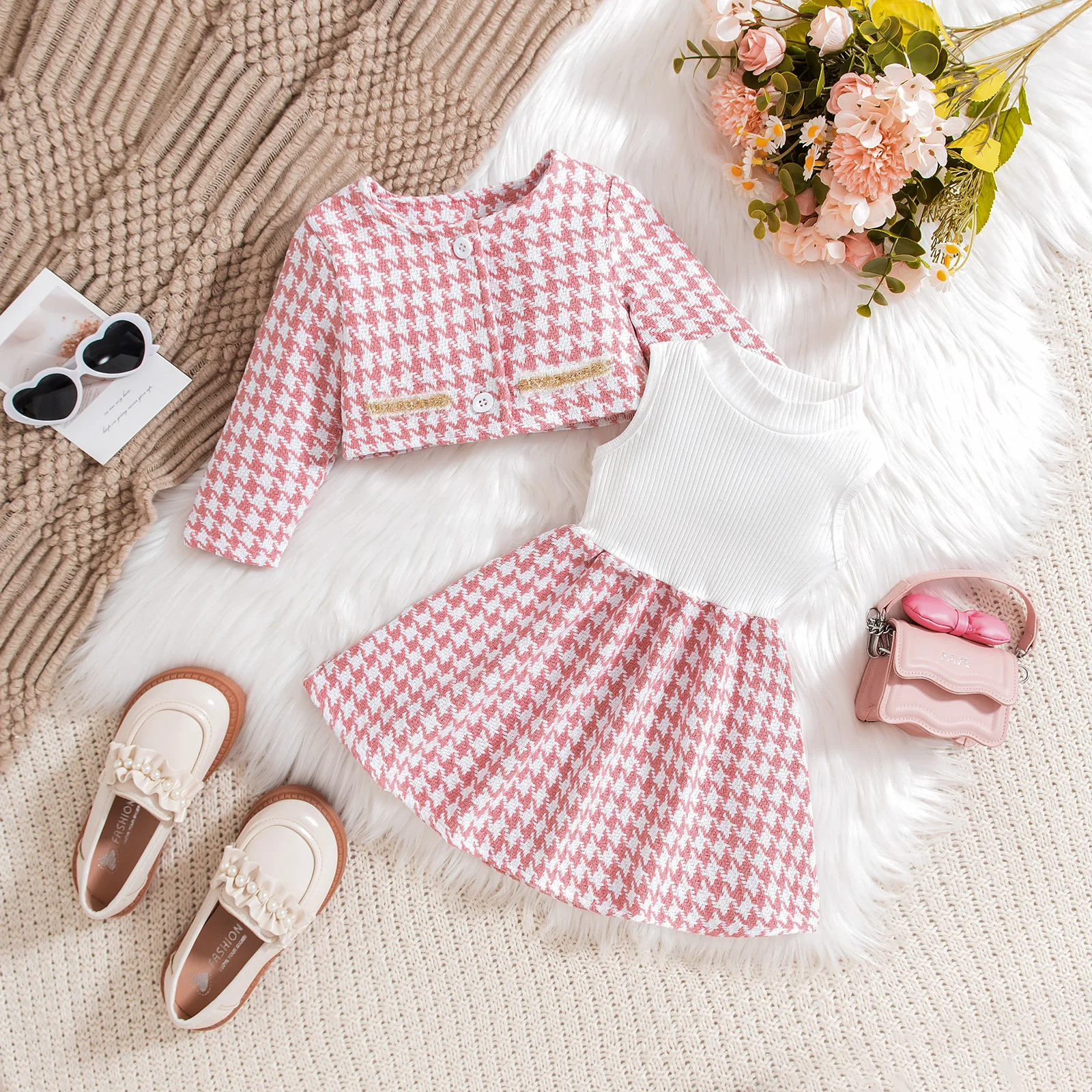 Sunny Baby 0-4T Fall And Winter New Girls Long-Sleeved Jacket + Dress Two-Piece Set Kids Winter Girl Sets Clothes Baby Gown