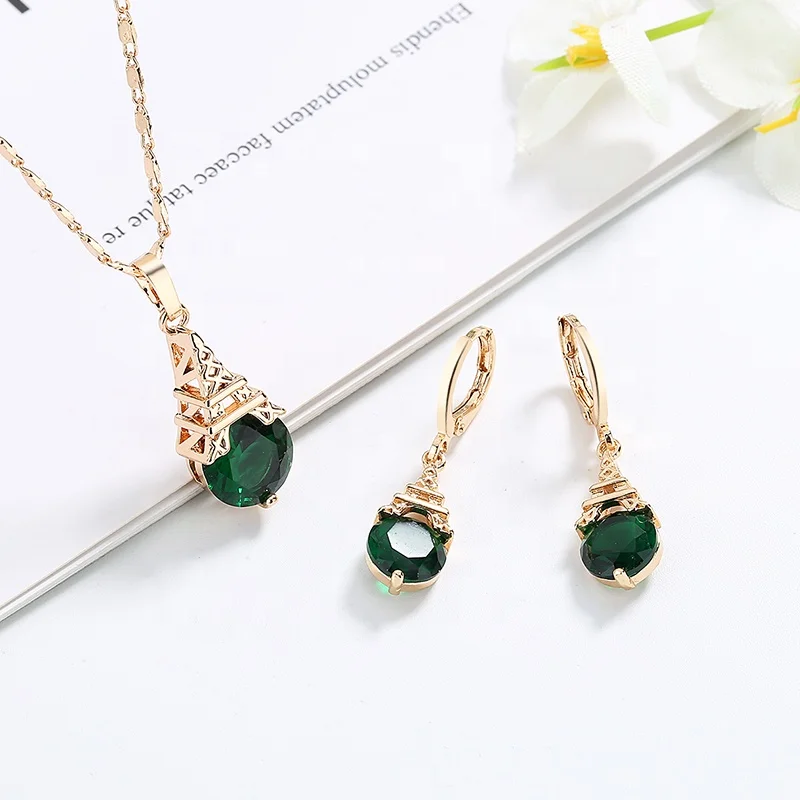 18K Gold Plated Pendant Zirconia Jewelry Set Italian Gold Plated Jewelry Sets Necklace Set For Women