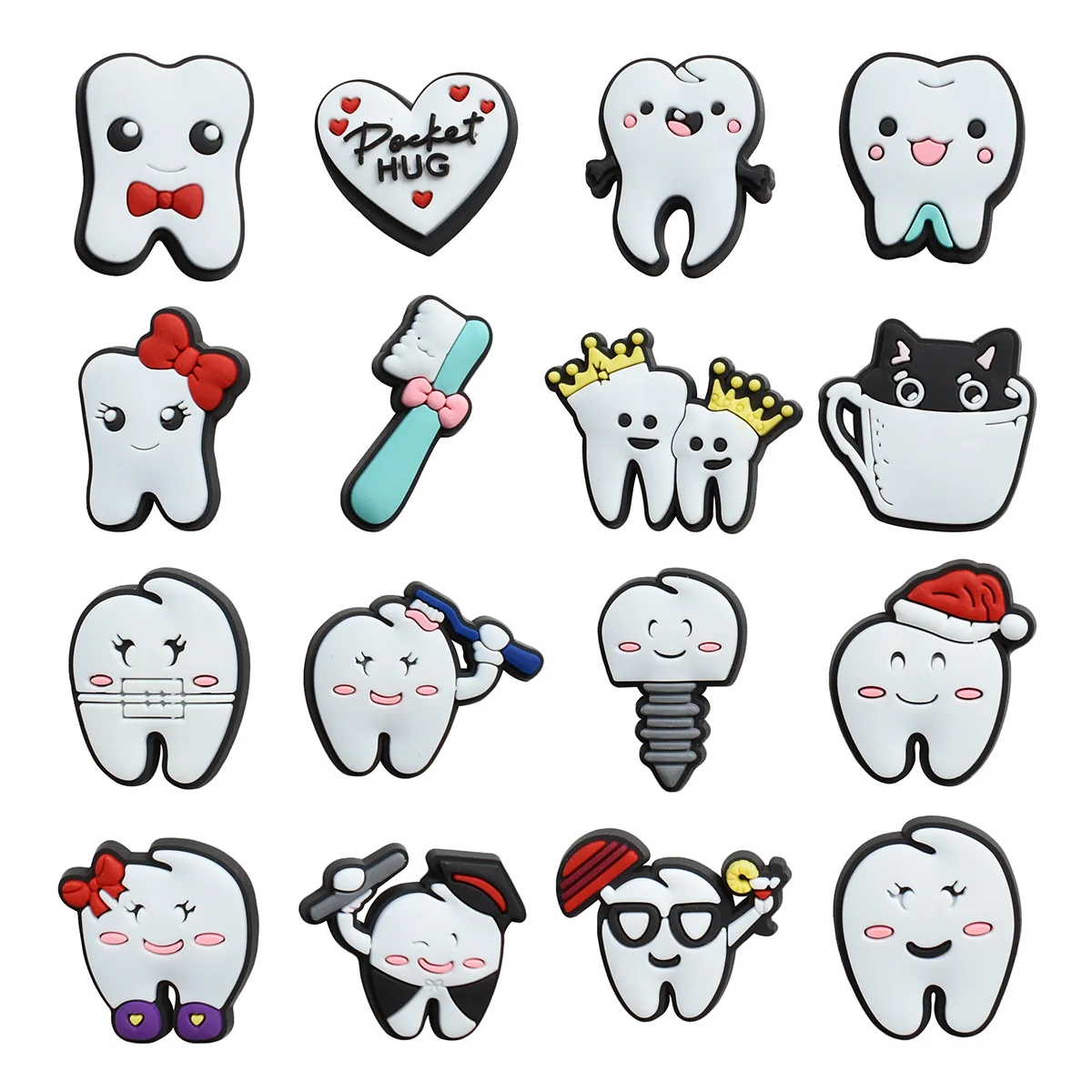 New Arrival cartoon Caring for Teeth Series Shoe Charms Soft Pvc Tooth Clog Charms Shoe Buckle Shoe Accessories Wholesale