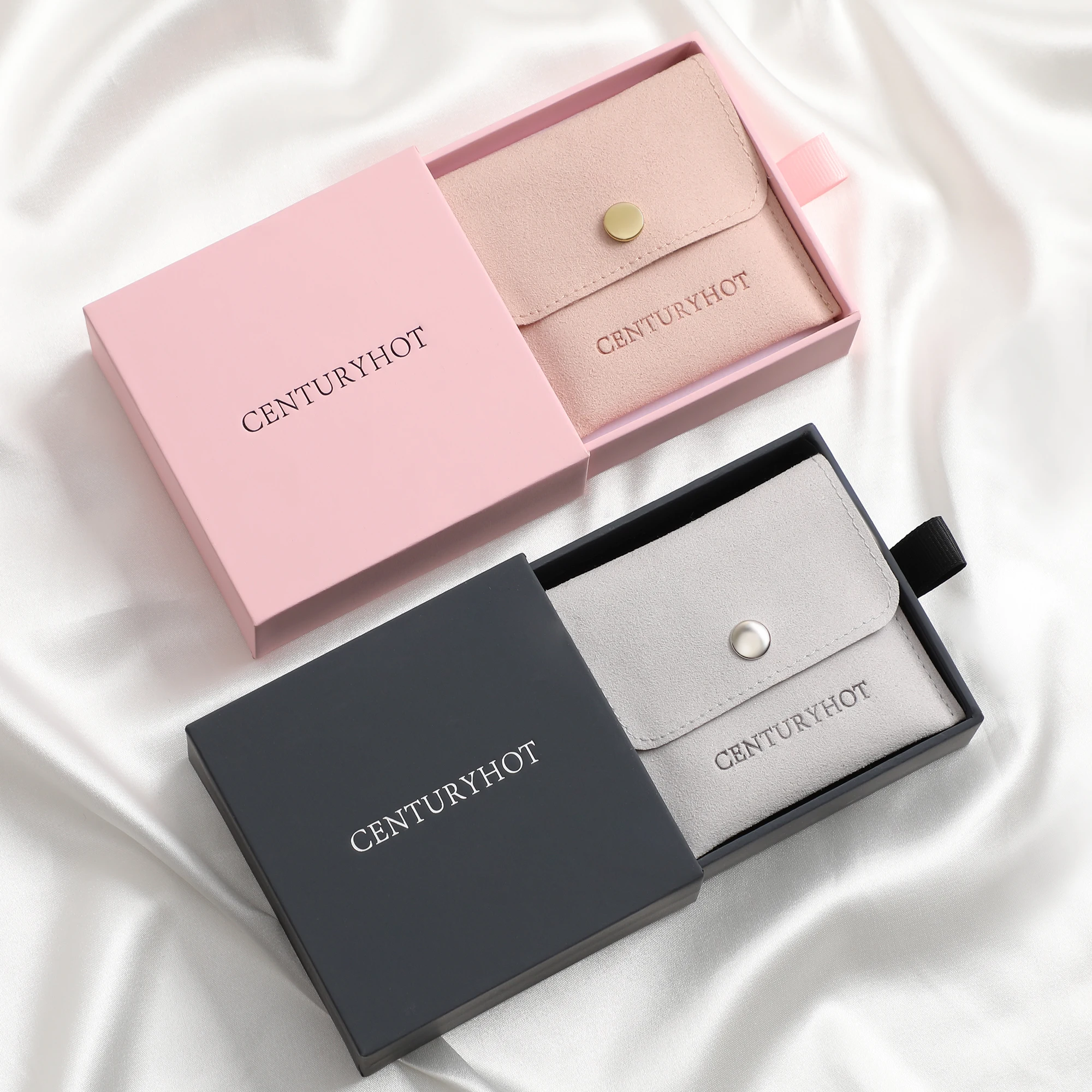 9*9 Box and 8*8cm Bag Set Jewelry Packaging Box Plus Microfiber Jewelry Bag Kraft Paper Drawer Bracelet Necklace Earring Box