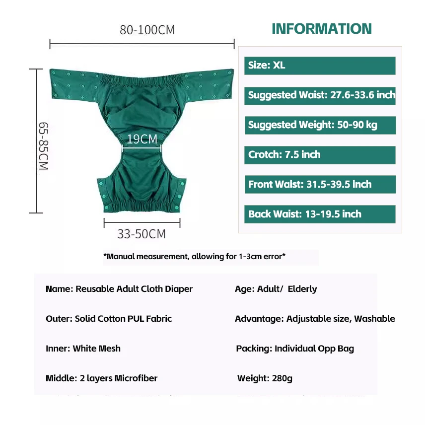 Extra large adult sized Waterproof Nappy Reusable Washable Elderly Incontinence Care Protection Nappies Underwear with insert