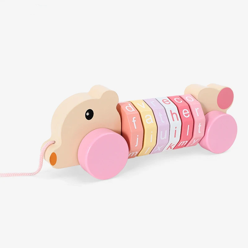 Popular kids number game blocks pulling animals car design arithmetic cylindrical cube preschool wooden digital toys