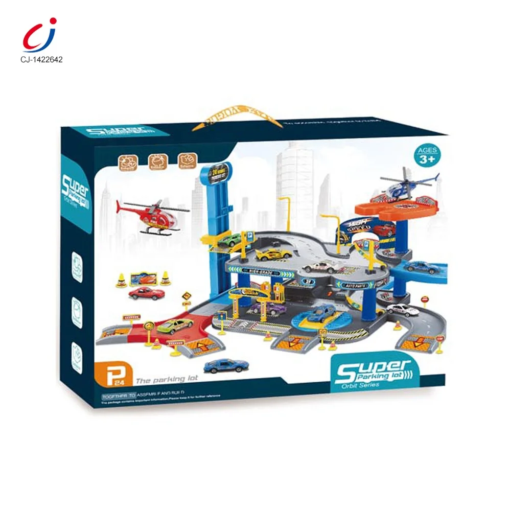 Educational interactive children floor car parking lot garage toy play set alloy track city building parking lot toys