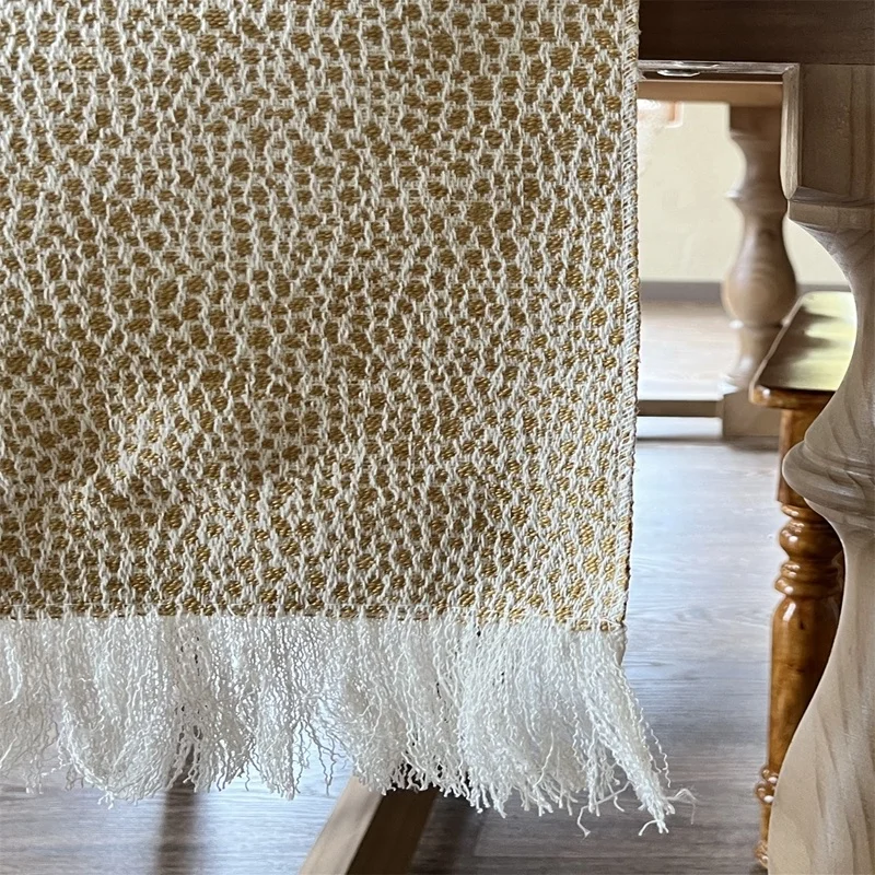 Cream & Brown Macrame Style Boho Table Runner with Tassels