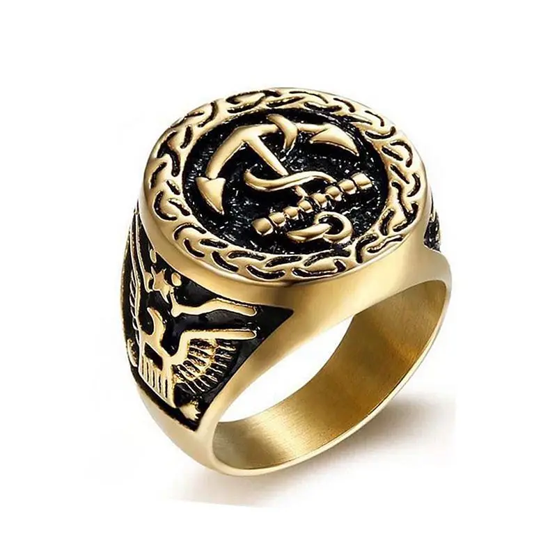 Модные Винтажные Viking якорь кольца для мужчин ювелирные изделия 18k позолоченный из нержавеющей стали сушки эмалевой краски