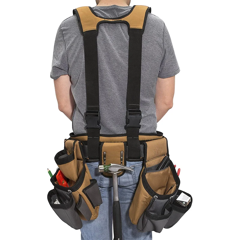Men work gear suspenders cooking mesh padded leather heavy duty carpenter tool belt