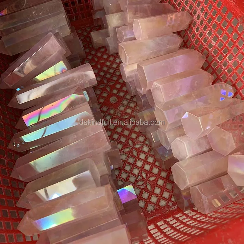 Natural Angel Aura Raw Stone Pink Quartz Crystal wand rose quartz Wand Point for sale