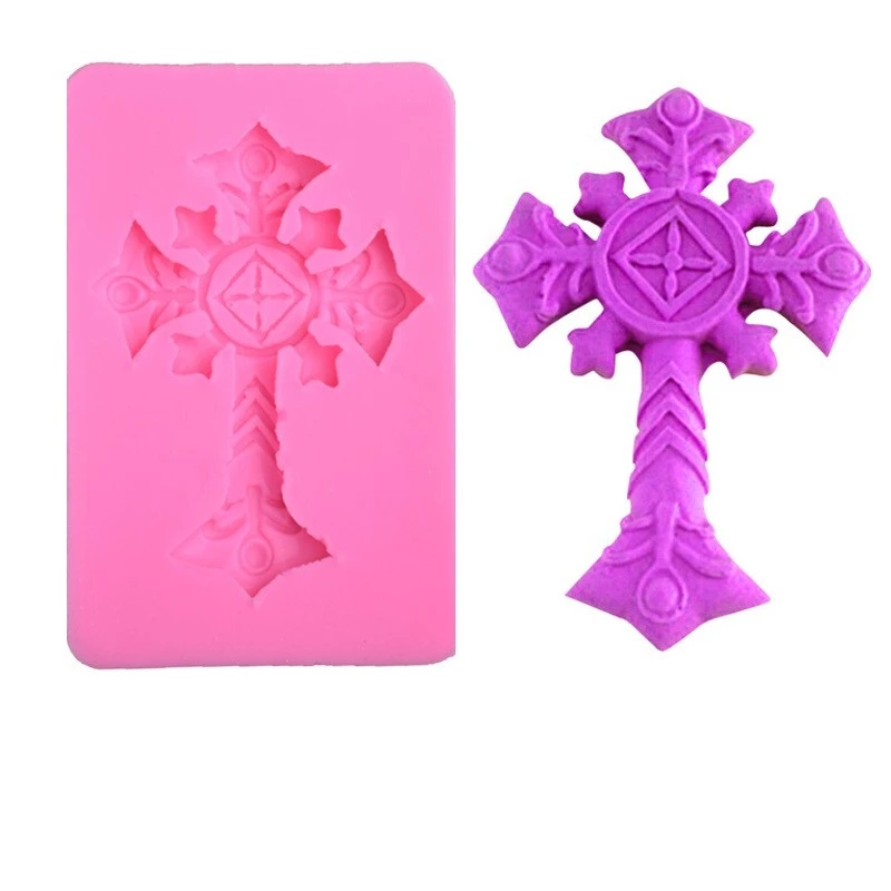 Chinese Factory Good Quality Easy To Clean Silicone Cross Crucifix Pink Industrial Soap Molds For Cake Soap