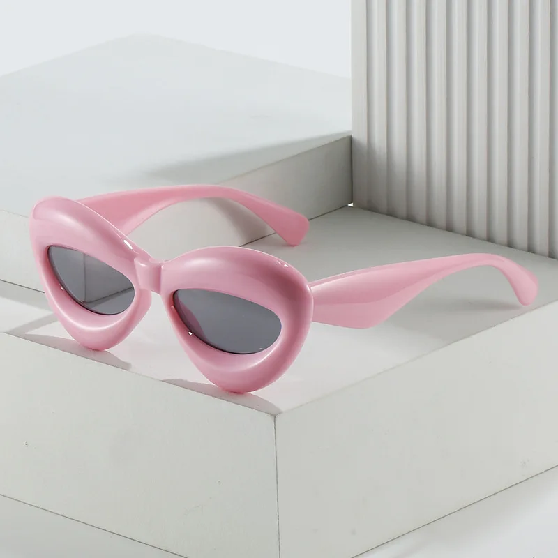 Gafas De Sol Hip Hop Luxury Brand Inflated Oval Sunglasses Women 2024 Lip-Shaped Sun Glasses Thick Frame Inflated Sunglasses