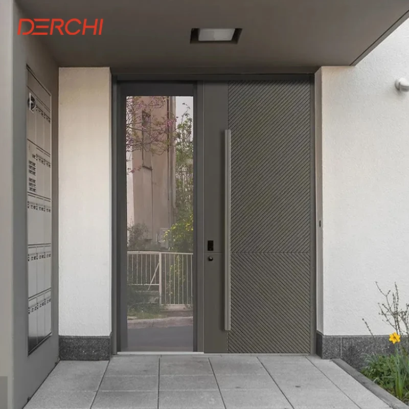 DERCHI NFRC Modern Hot Sale Metal Other Front Entry Door Cheap Price Exterior Steel Security Pivot Entrance Doors For Houses
