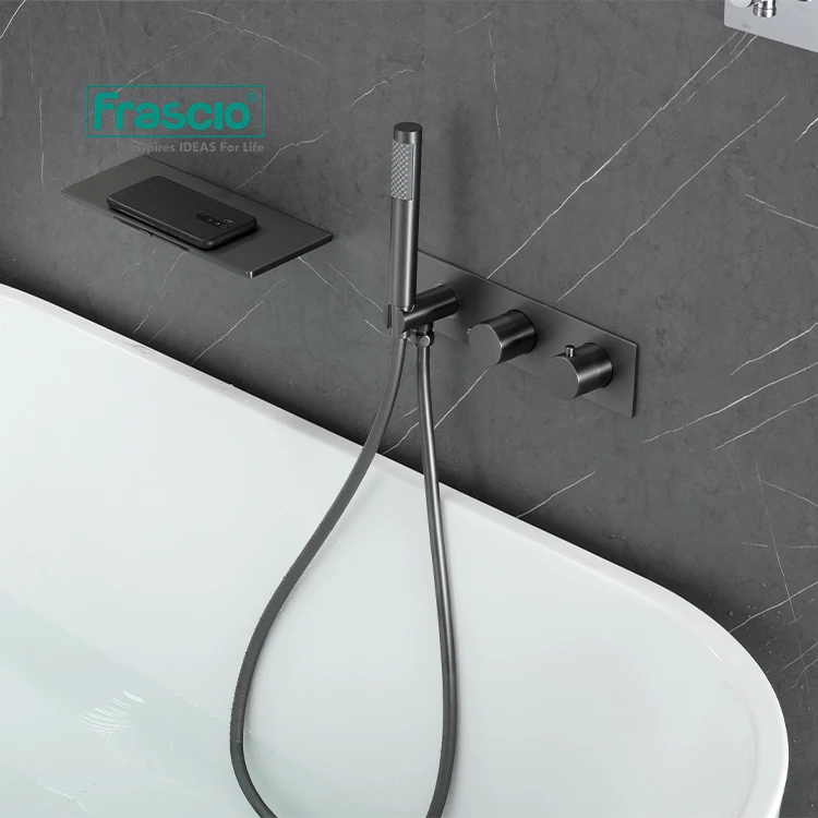 Frascio 2 функции модный дизайн настенный водопад кран из латуни темно-серый роскошный скрытый смеситель для ванны ванной