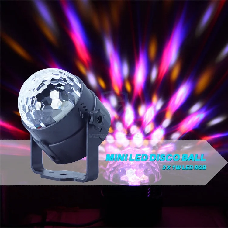 
Best Selling Mini Auto Rotation Sound Actives RGB 3 1W LED Disco Ball Light 