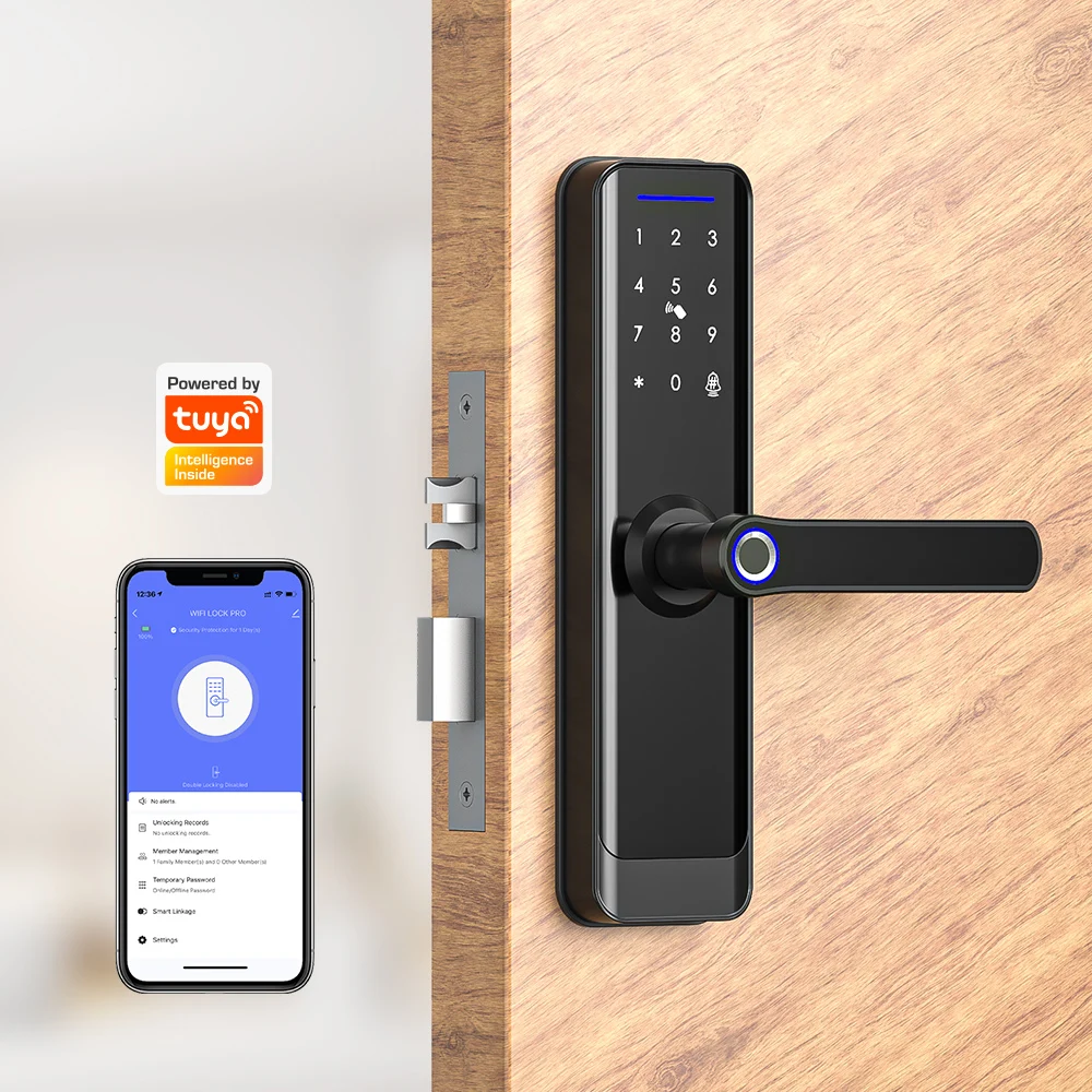 Smartek Factory Wholesale WiFi Fingerprint Handle Lock Tuya Smart Home Remote Unlock with Doorbell