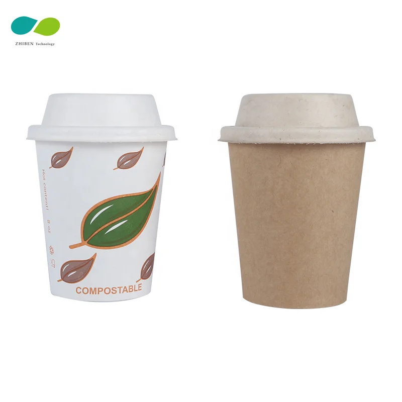 ZHIBEN 90mm sugarcane lid for paper cup lid cover compostable lid