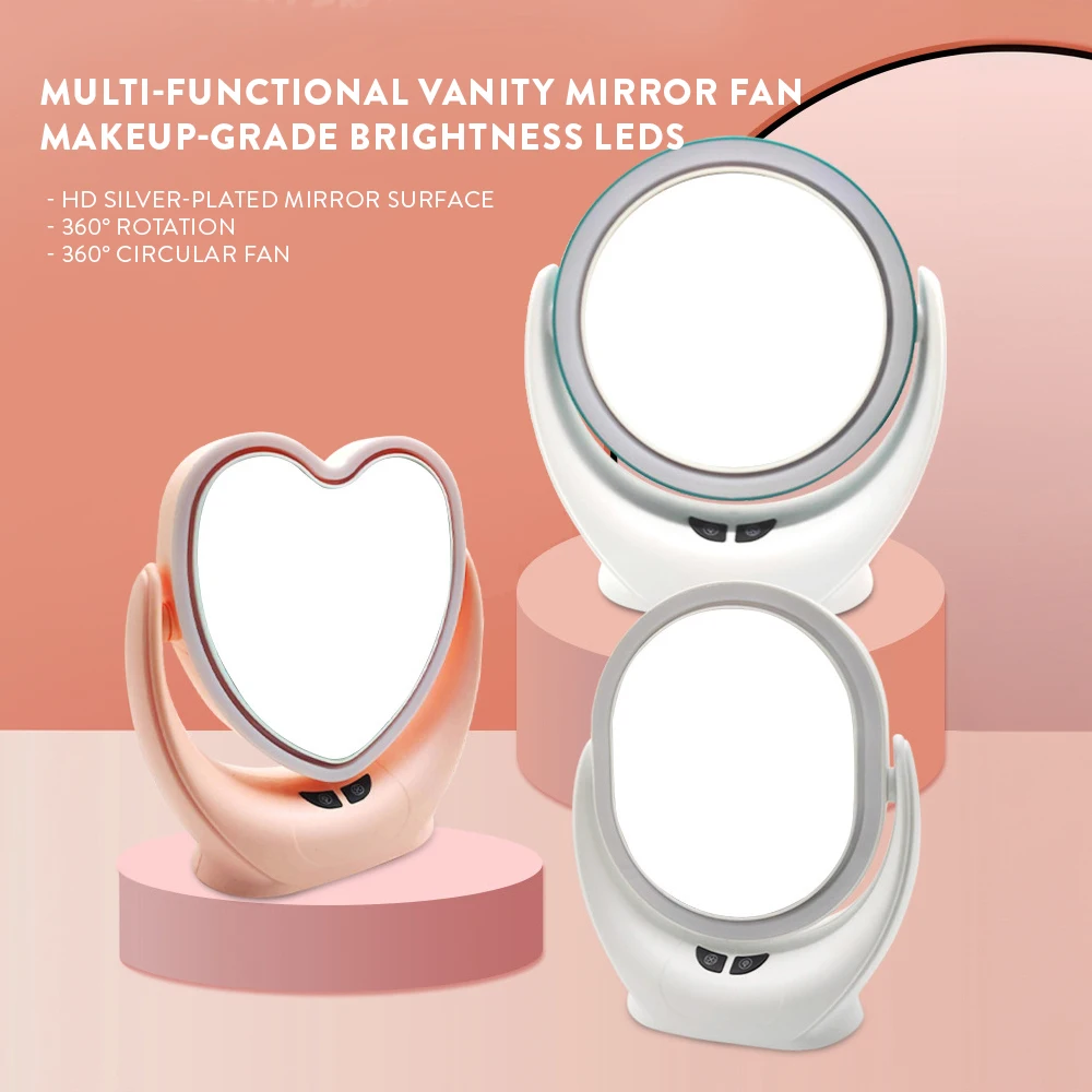 Desktop Portable USB Mini Table Fan with LED Vanity Mirror Household Use Rotatable Beauty Multi-Function Mirror Fan Dormitory