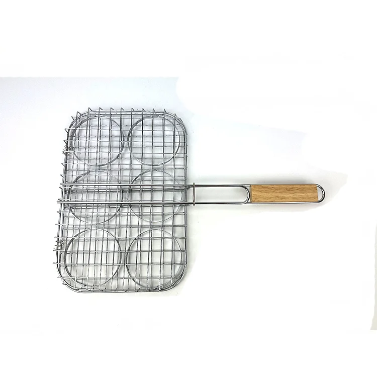 stainless steel large wire net folding grilling basket hamburger meat Barbecue basket for outdoor BBQ cooking