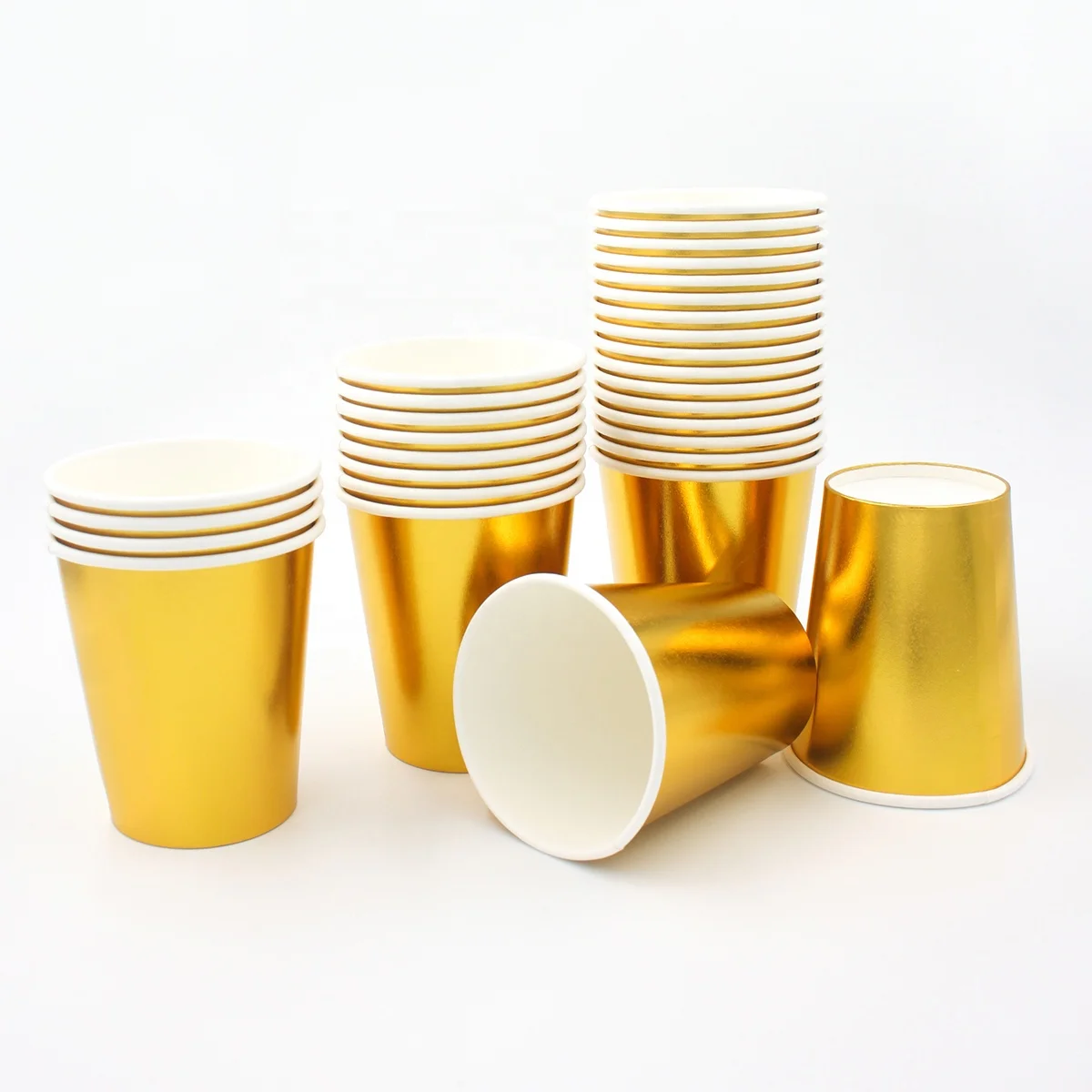 Solid Color Foil Gold Party Set Paper Cups Plates Straws Napkin Tableware For Birthday Party Decorations Supplies Or Custom