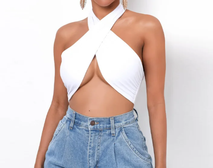 Women Sexy Bandage Halter Criss Cross Crop Top Self Tie Tank Top Cut Out