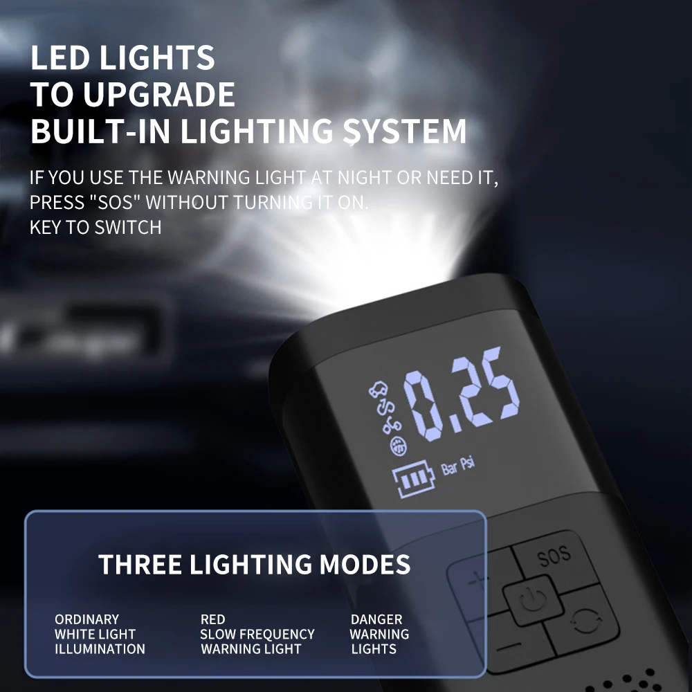 New Wireless Portable Electric Car Air Pump Rechargeable 6000Mah Digital Display Car Mini Tire Inflator