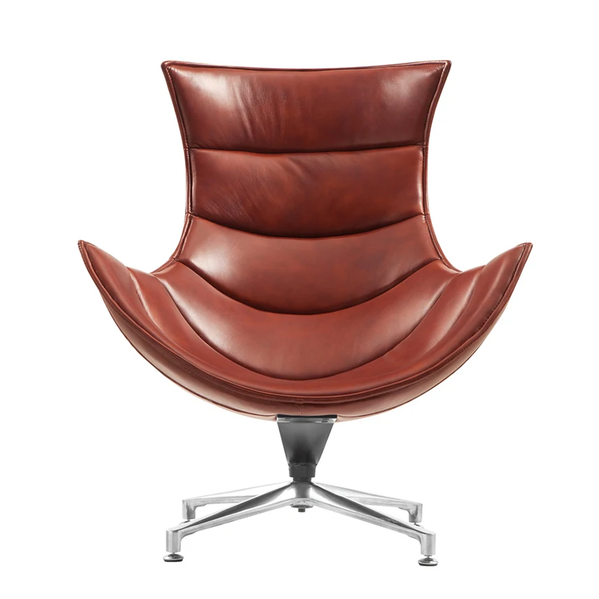 Nordic single real leather lounge chair individuality simple bedroom hotel living room single sofa chair snail chair for office,