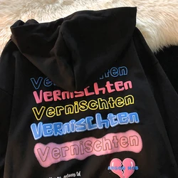 American love broken letter back foam print female hooded cardigan hoodie spring and autumn thin loose zipper coat