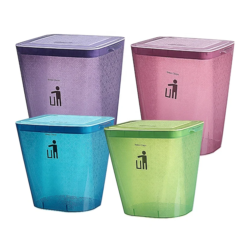 Plastic Rectangle Press Lid Waste Bin Set of 2 Garbage Bin For Bathroom Corner