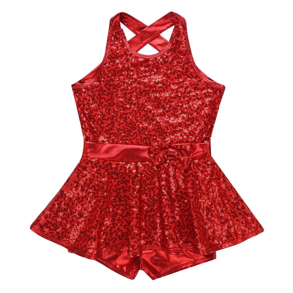 Kids Jazz Tap Ballet Dancewear Sleeveless Sequined Dresses Gymnastics Leotards Modern Dance Costumes Dancing Dress for Girls