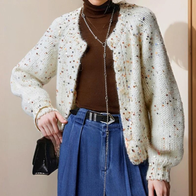 Wholesale fashion sequins on cotton yarn wool blend yarn polyester wool mohair sequin yarn with sequins sewing