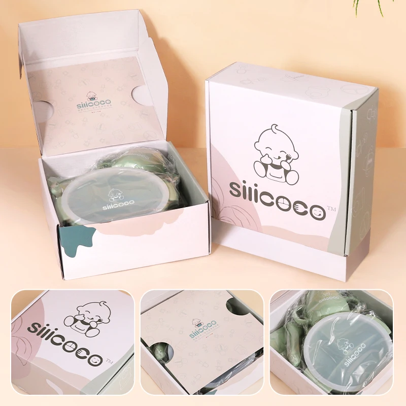 New Baby Gift Sets BPA Free Printed Logo Wholesale Training Tableware Babi Plate Bowl Bibs Products Silicone Baby Feeding Set