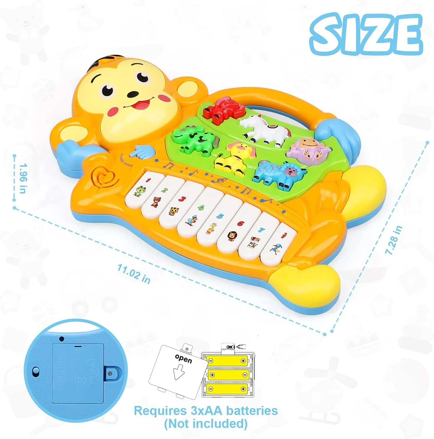 DADI OEM&ODM Cute Cartoon Animal Monkey Electric Piano Plastic Toys Baby Piano Keyboard Toy For Kids