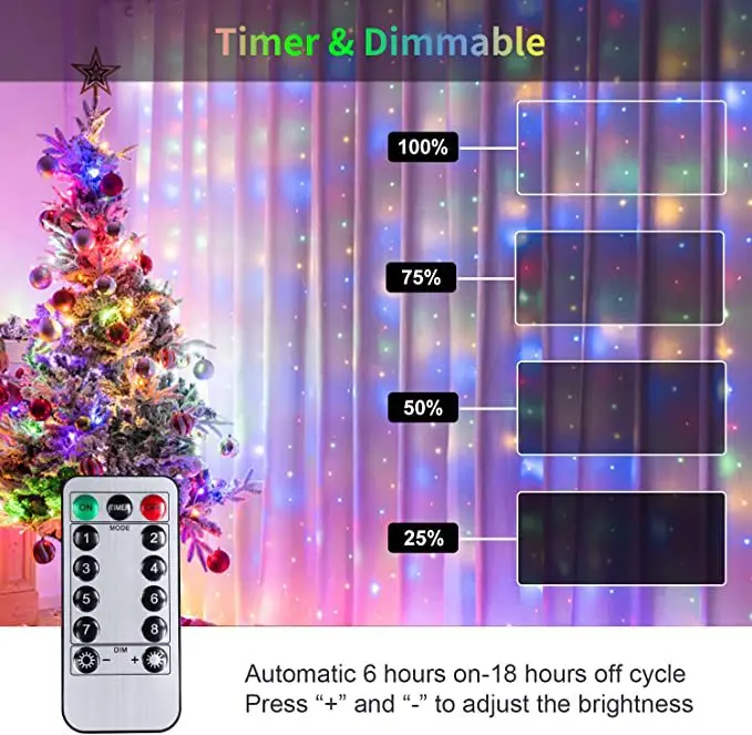 3*3M LED Curtain Lights Rainbow Color Waterproof Window Curtain Lights Holiday Decorative ambiance Lighting
