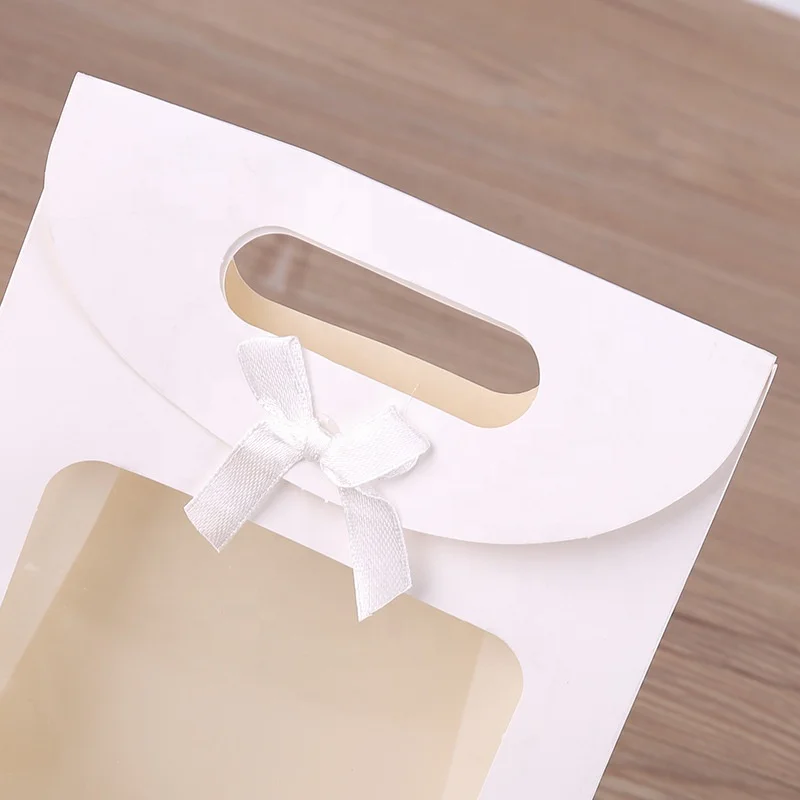 White and black window flap bow Velcro gift bag kraft paper packaging bag